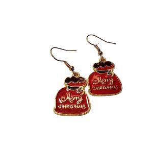 Gold Alloy Christmas Gift Bag Dangle Earrings